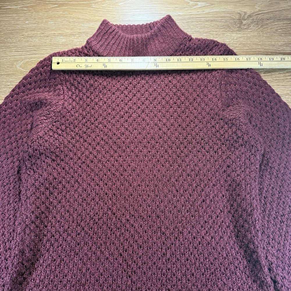 H&M Women's Chunky Knit Mock Neck Sweater Small Burgundy Textured Pullover - Picture 6 of 10